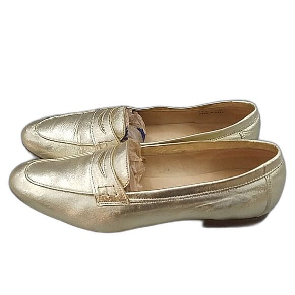 Ann Mashburn Gold Leather Metallic slip-on Penny loafers - SZ 41 10.5-11 US - Picture 8 of 11